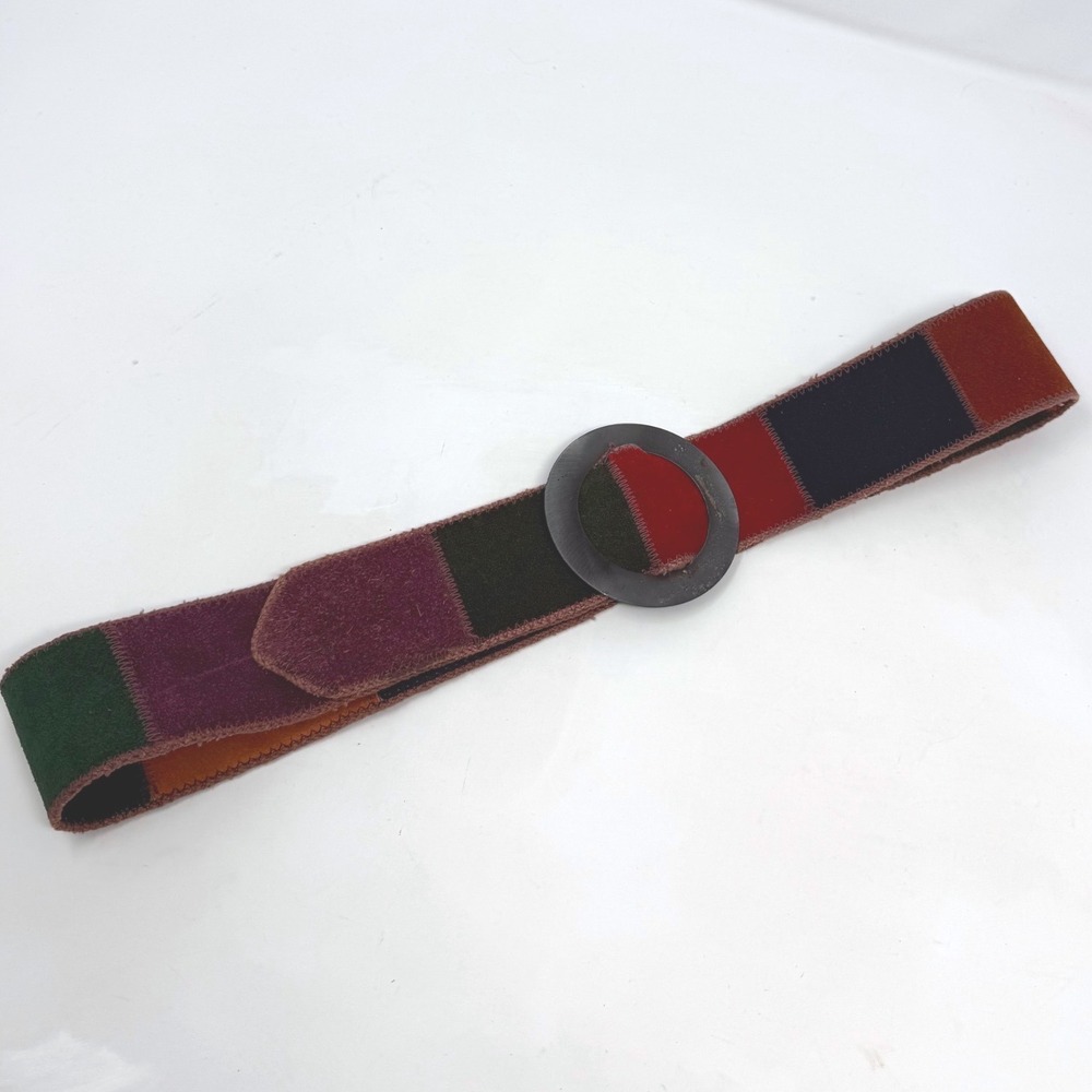 Vintage Patchwork Suede Leather Wide Belt Multicolor Boho hippie artsy40 Inch